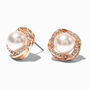 Rose Gold-tone Pearl &amp; Crystal Halo Stud Earrings,