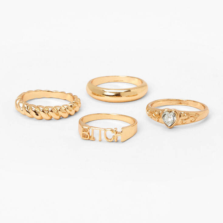 Gold Bitch Woven Heart Rings - 4 Pack,