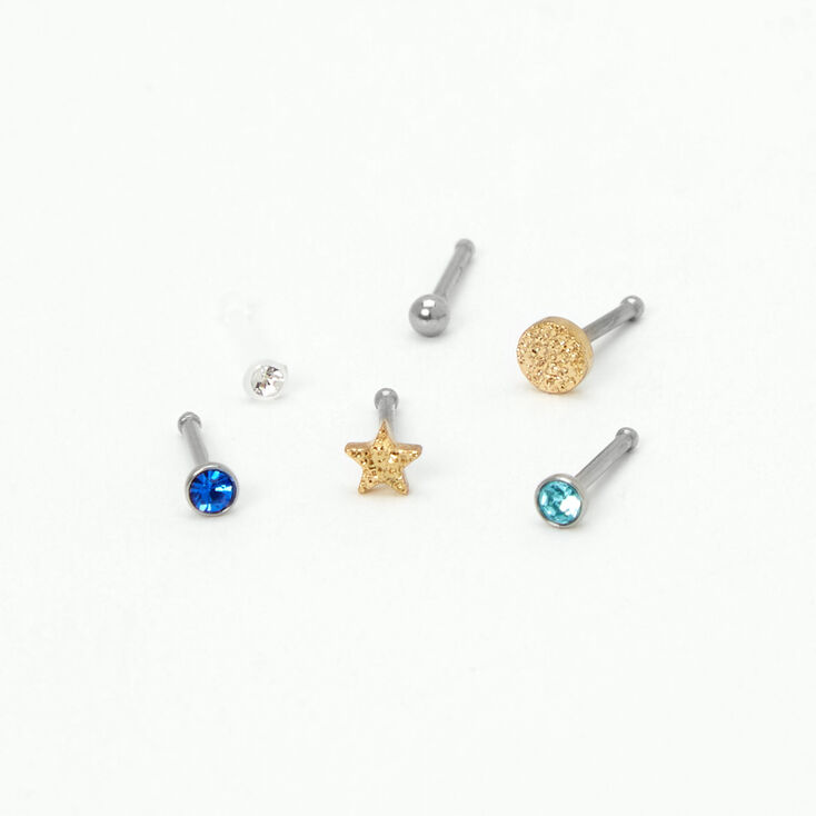 Gold Textured Star 20G Nose Studs - 6 Pack,