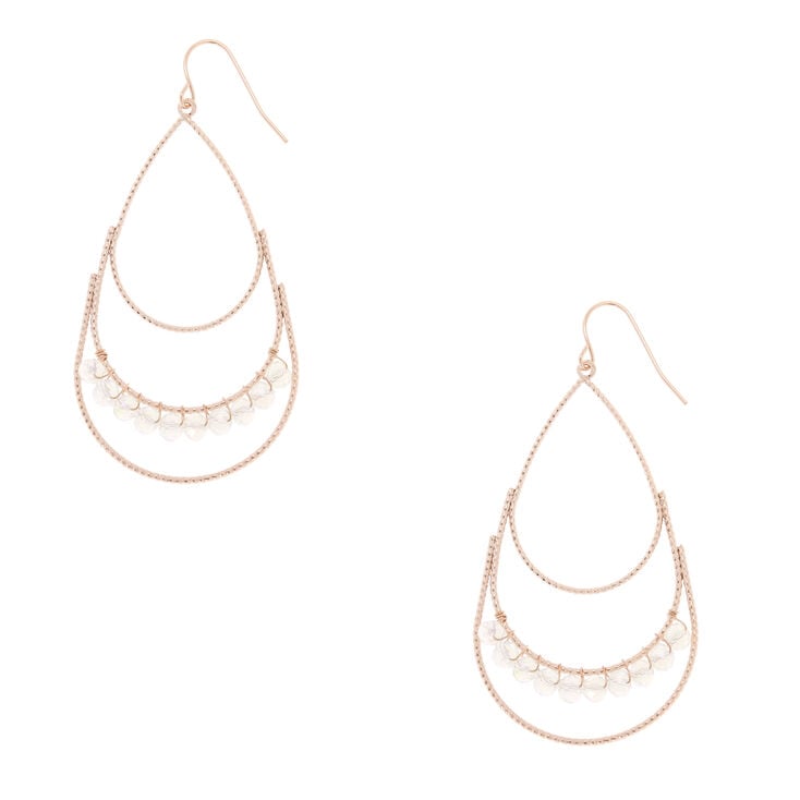 Rose Gold-Tone Teardrop Gem Dangle Earrings,