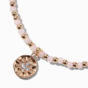 Pink &amp; Gold Beaded Stretch Medallion Charm Bracelet,