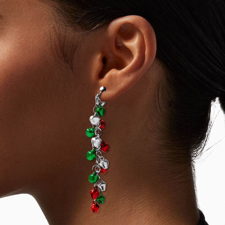 Jingle Bells 3&quot; Clip-On Drop Earrings,