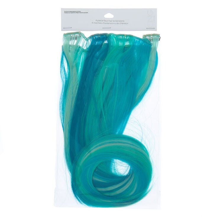 Sea Green Faux Hair Extensions - Turquoise, 4 Pack,