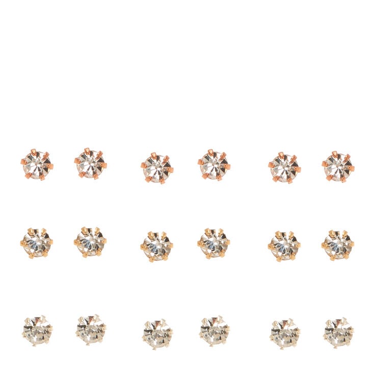 Mixed Metal Framed 3MM Clear Crystal Stud Earrings,