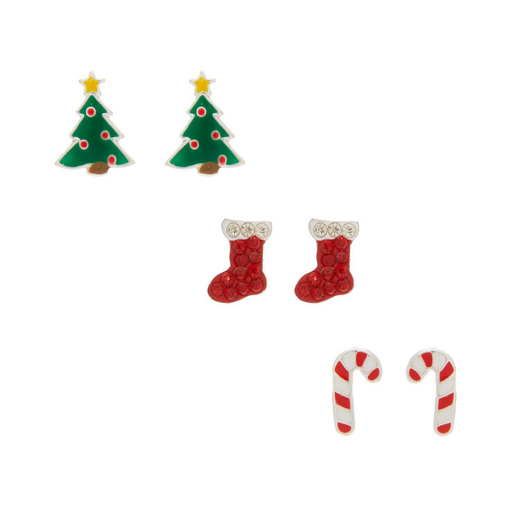 Sterling Silver Christmas Stud Earrings - 3 Pack,