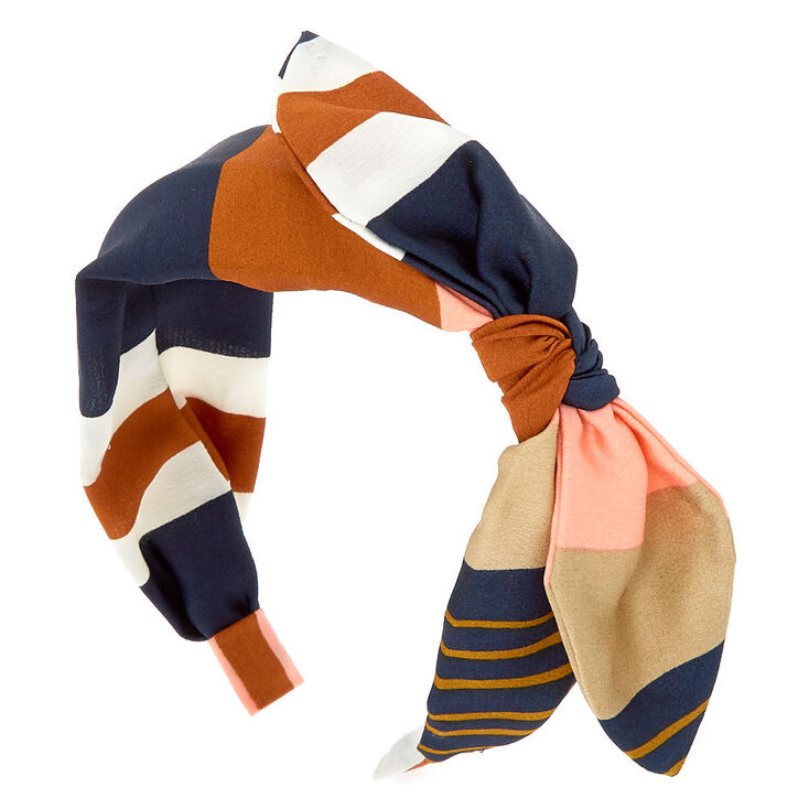 Rustic Striped Knotted Bow Headband,
