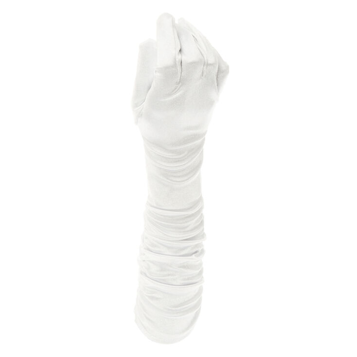 Long White Ruched Gloves,