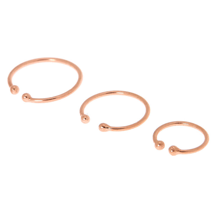 Sterling Silver Rose Gold Faux Hoop Nose Ring - 3 Pack,