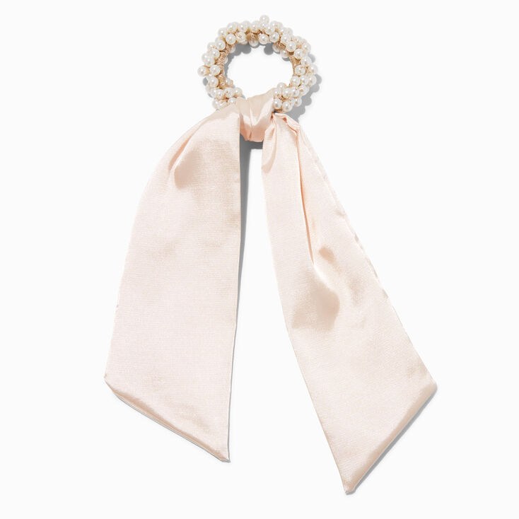 White Pearl Hair Scrunchie Scarf,