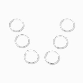 Silver 10MM Skinny Hoop Earrings - 3 Pack,
