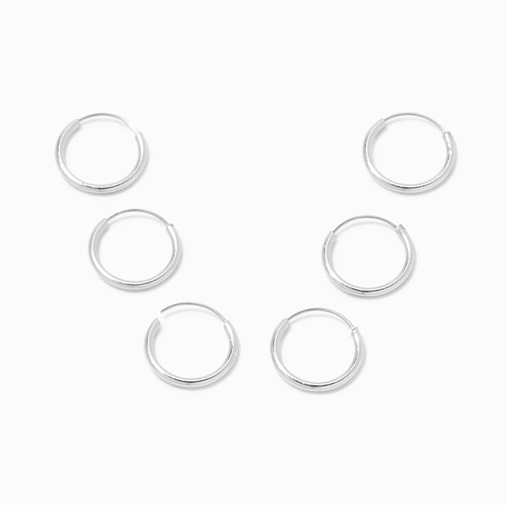 Silver 10MM Skinny Hoop Earrings - 3 Pack,