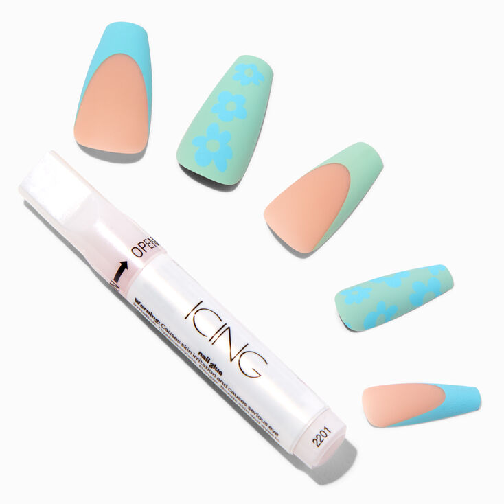 Mint Retro Daisy Squareletto Vegan Faux Nail Set - 24 Pack,