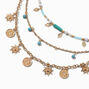 Gold-tone Coin &amp; Turquoise Beaded Multi-Strand Necklace,