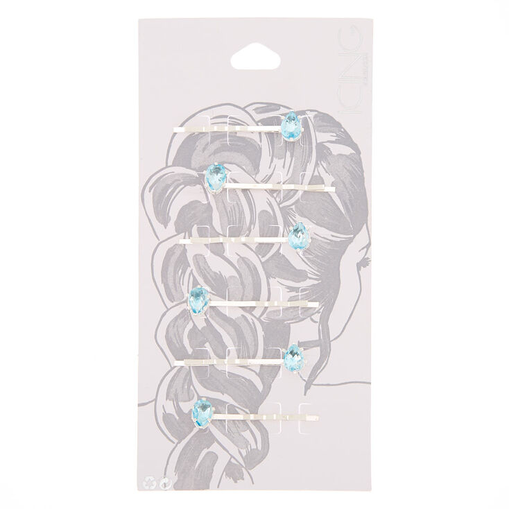 Rhinestone Teardrop Hair Pins - Blue, 6 Pack,