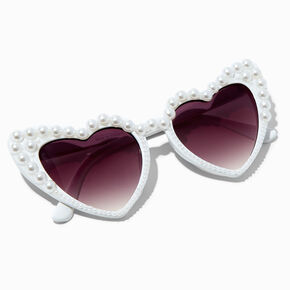 White Pearl Heart-Shaped Sunglasses,