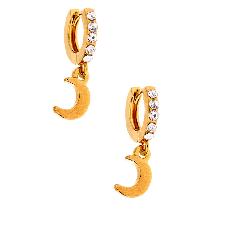 18kt Gold Plated Dangle Moon Hoop Earrings,