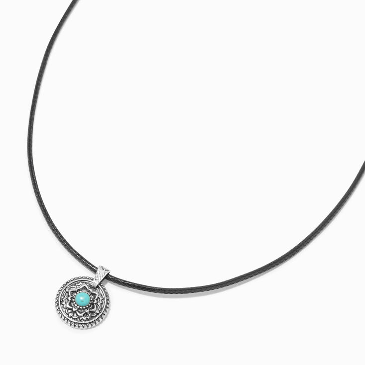 Silver Medallion Cord Pendant Necklace,