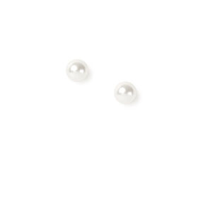 Sterling Silver White Glass Pearl Stud Earrings,