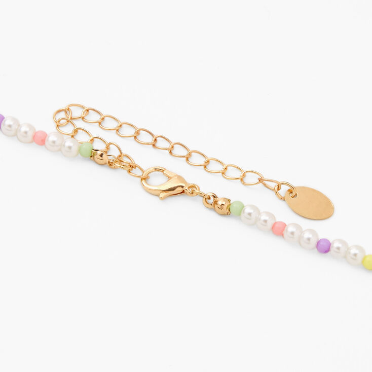 Gold Star &amp; Pastel Pearl Initial Pendant Necklace - S,