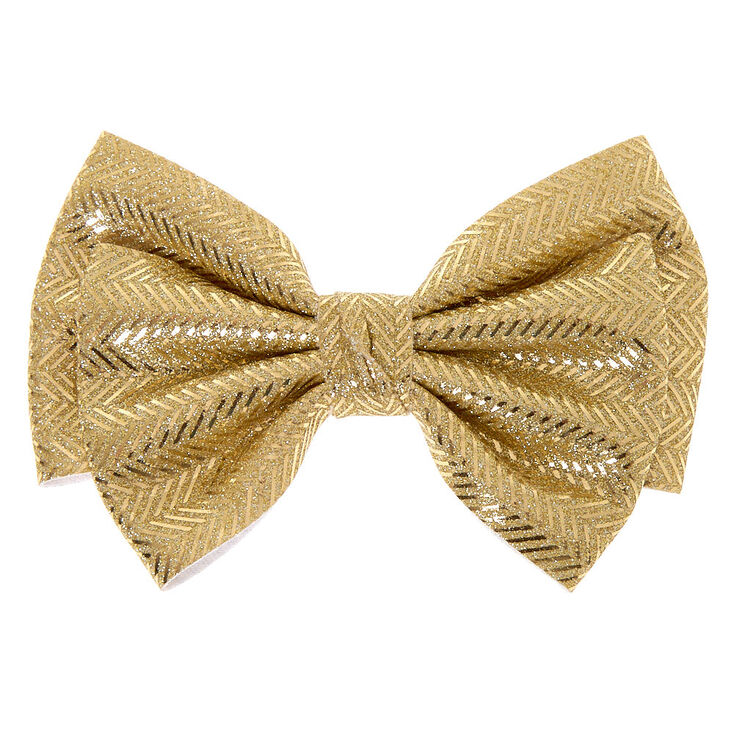 Chevron Glitter Hair Bow Clip - Gold,