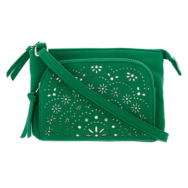 Filigree Cut Perforated Crossbody Bag - Green,