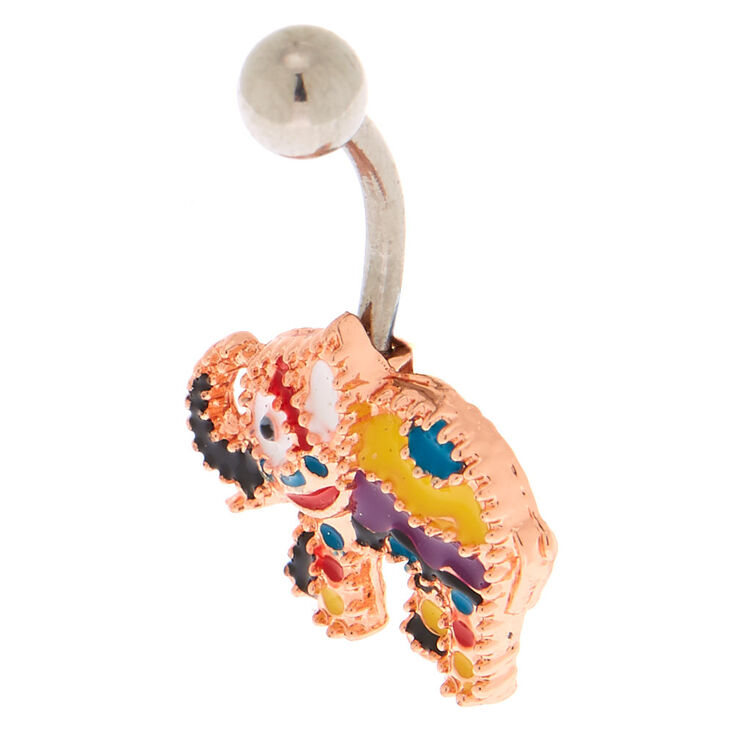 Rose Gold 14G Festive Elephant Belly Ring,