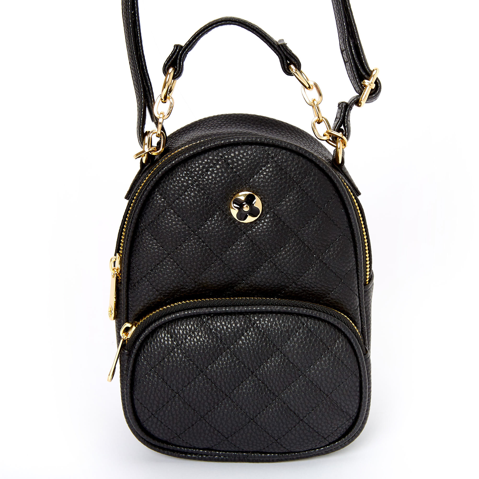 Faux Leather Quilted Mini Backpack Crossbody Bag - Black | Icing US