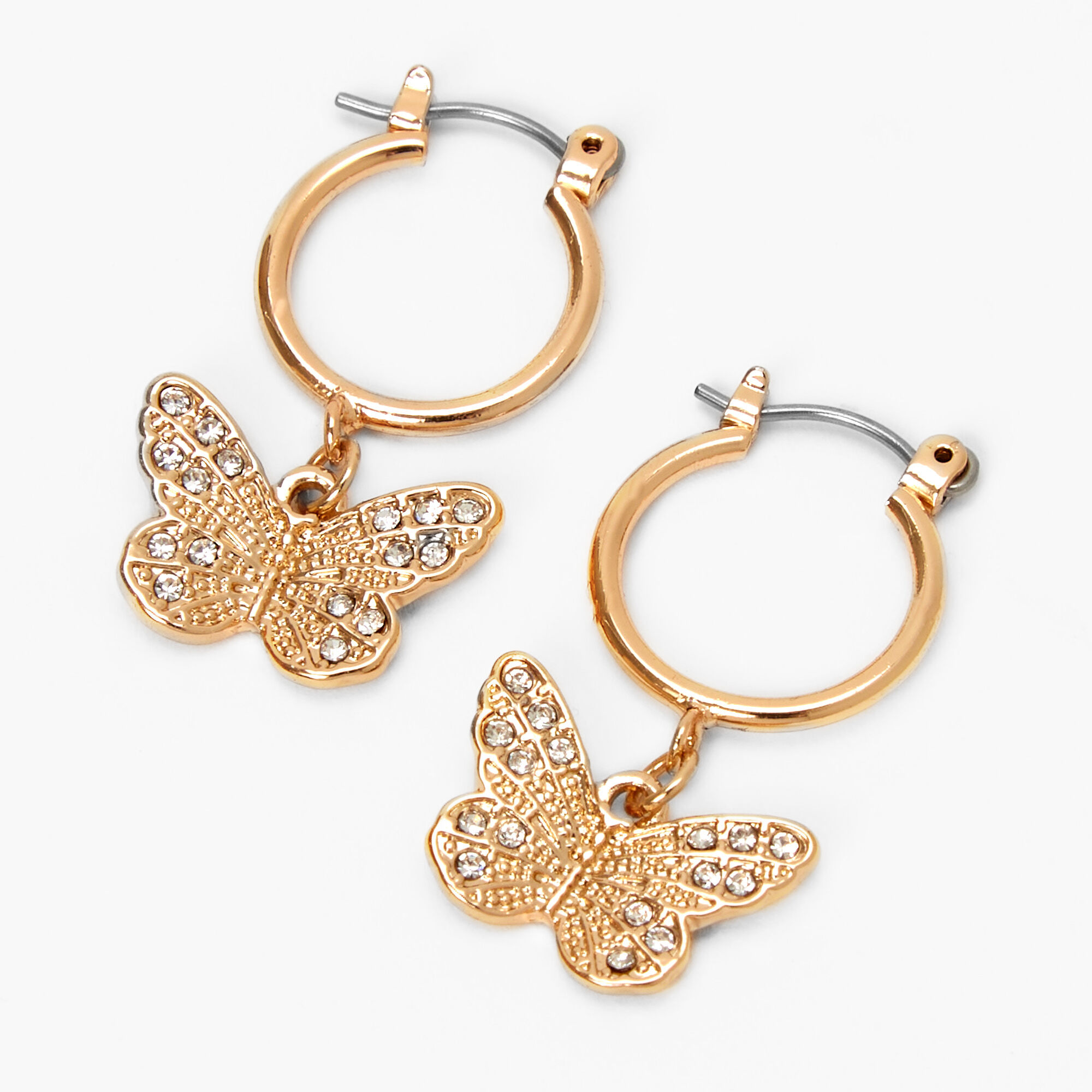 Gold 10MM Filigree Butterfly Hoop Earrings Icing US