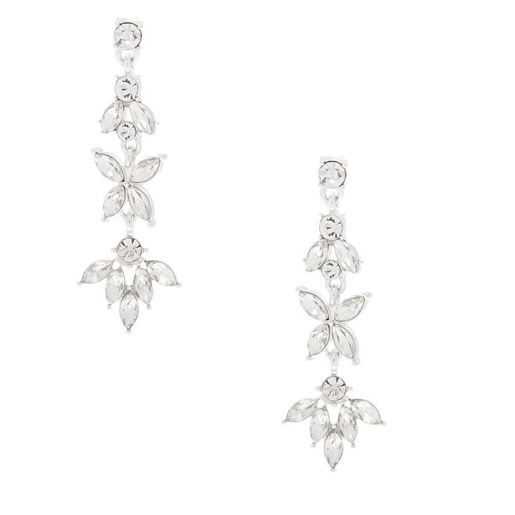 Silver Rhinestone 2" Petal Drop Earrings,