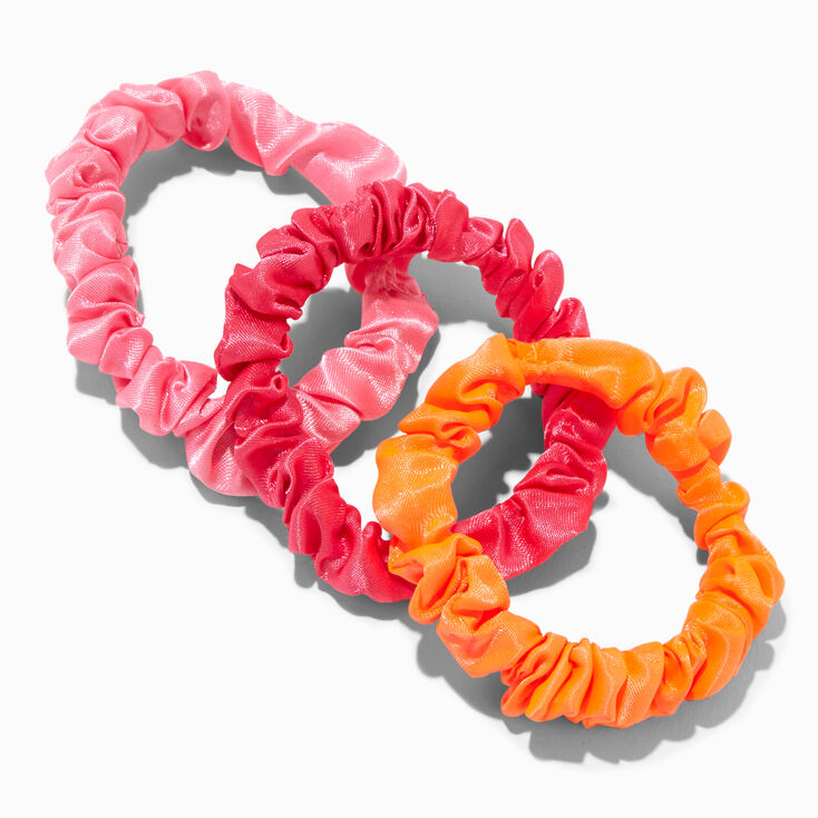 Pink &amp; Orange Skinny Silky Hair Scrunchies - 6 Pack,