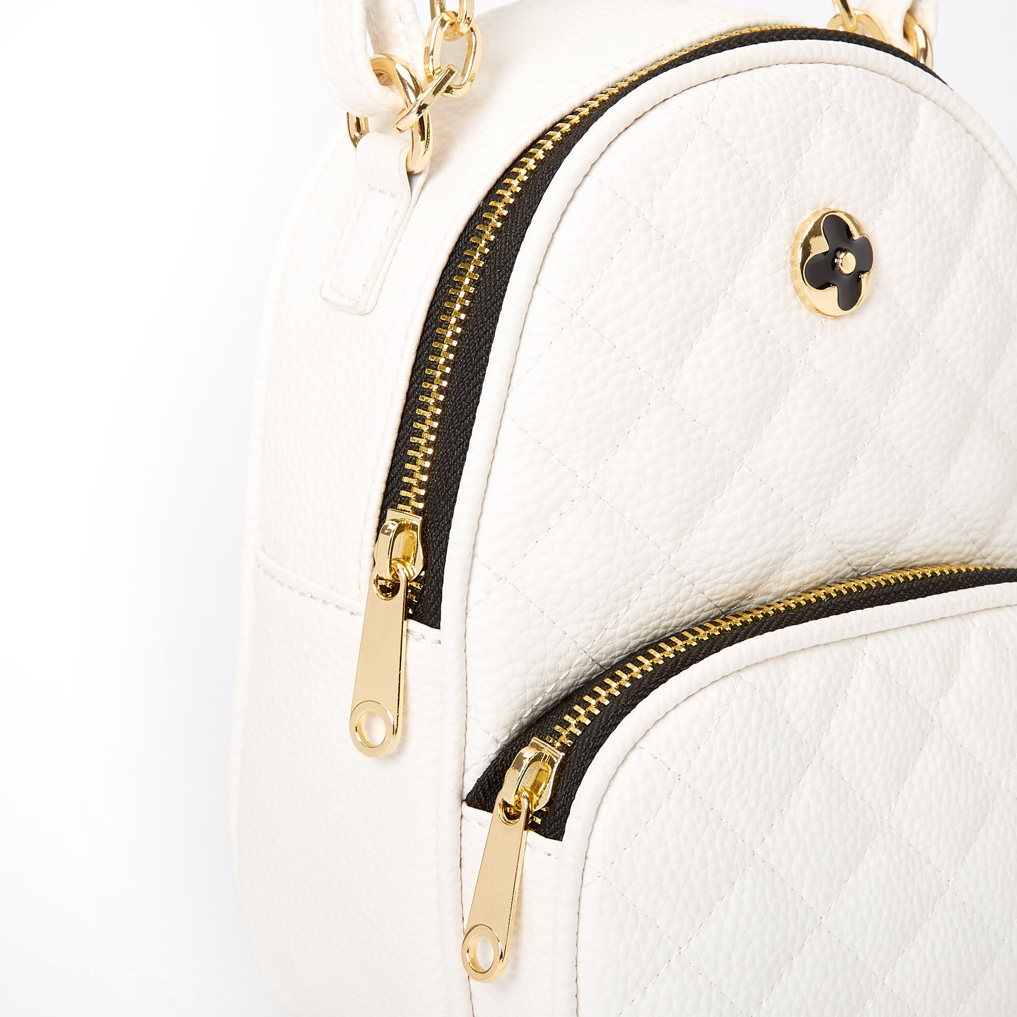 Faux Leather Quilted Mini Backpack Crossbody Bag - White | Icing US