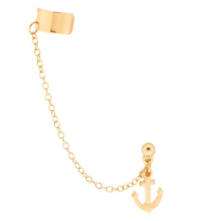 Gold Anchor Connector Earrings,