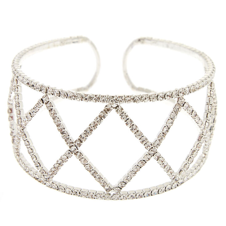 Silver Rhinestone Geometric Cuff Bracelet,