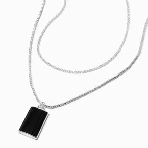Black Rectangle Silver-tone Multi-Strand Necklace,