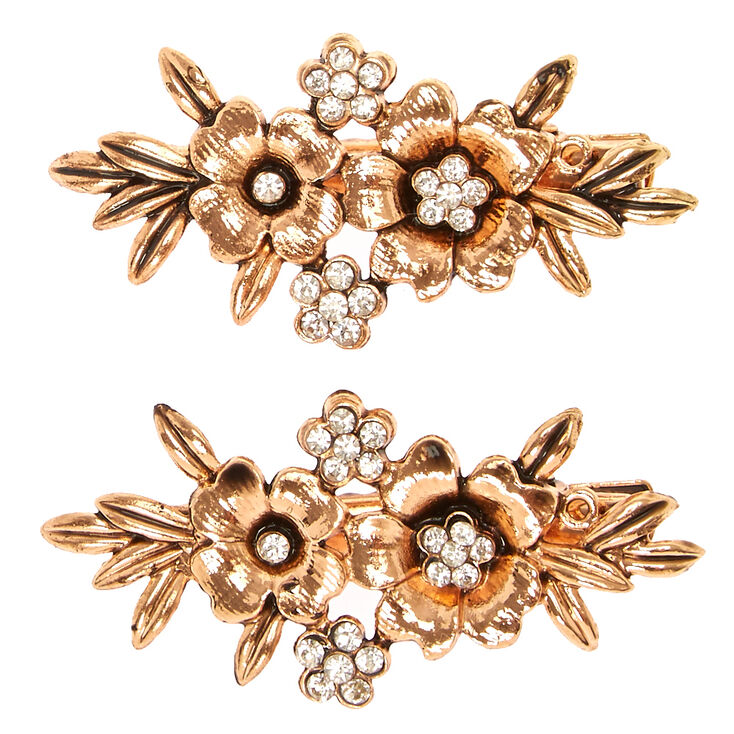 Rose Gold Flower Stone Hair Barrettes,
