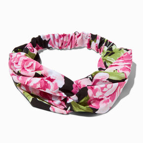 Pink &amp; Black Rose Twisted Headwrap,