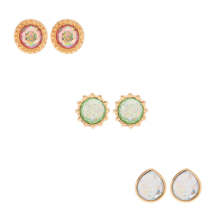 3 Pack Multi-Colored Holographic Stud Earrings,