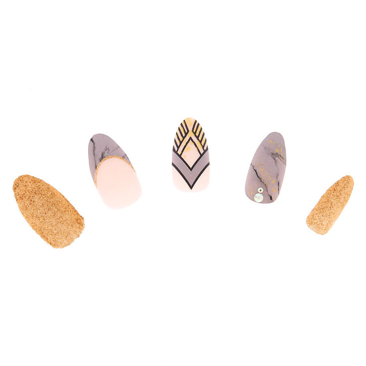 Aztec Marble Stiletto Faux Nail Set - Gray, 24 Pack,