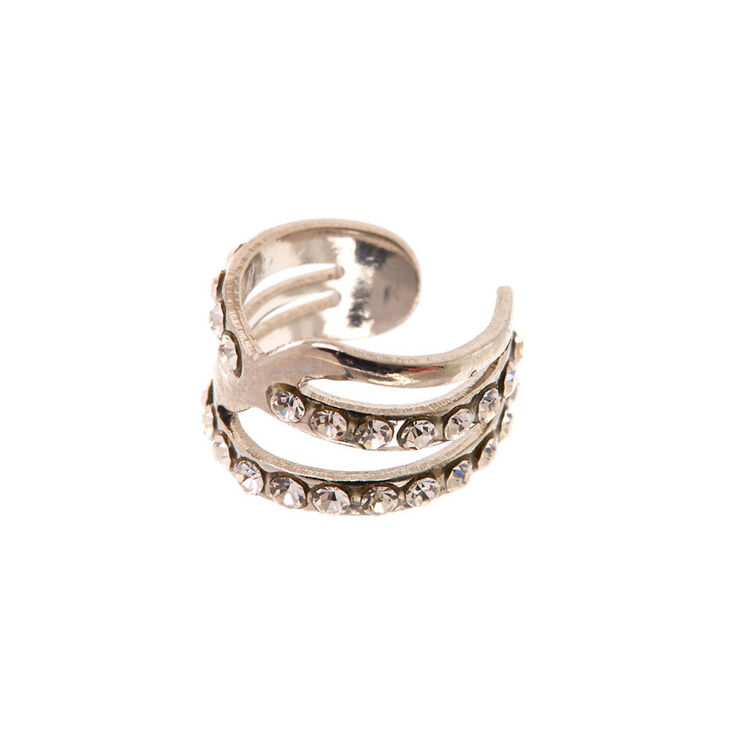 Silver Tone Double Row Crystal Lined Ear Cuff,
