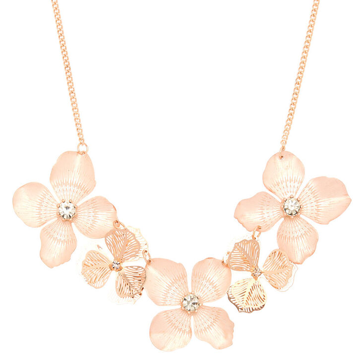 Rose Gold Blush Flower Statement Necklace,