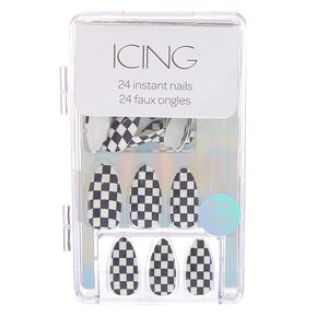 Black &amp; White Checkered Stiletto Faux Nail Set - 24 Pack,