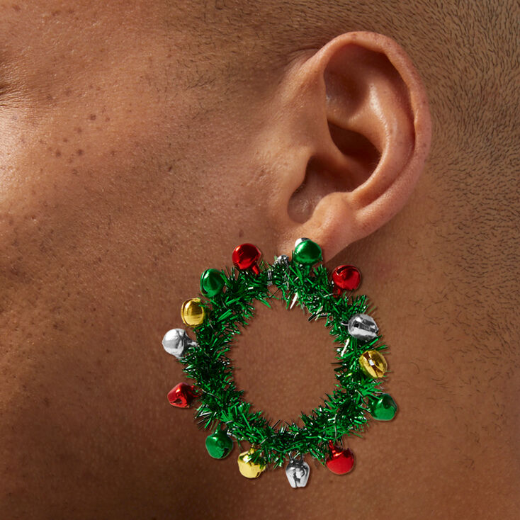Green 2&quot; Wreath Clip-On Drop Earrings ,