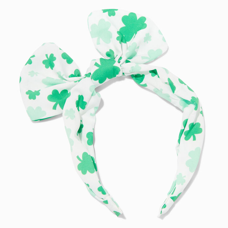 St. Patrick&#39;s Day Shamrock Print Bow Headband,