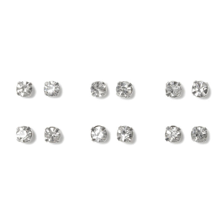 Crystal Stud Earrings Set of 6,