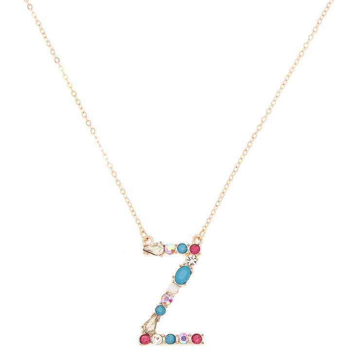 Embellished Long Initial Pendant Necklace - Z,