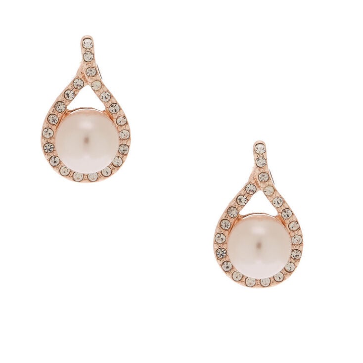 Rose Gold Pearl Pear Stud Earrings,