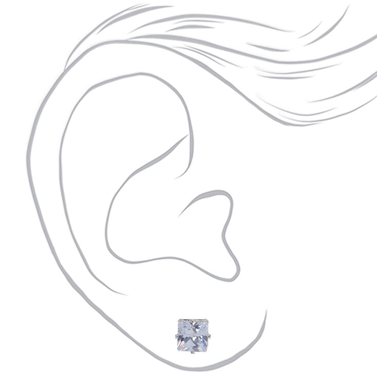 Silver Cubic Zirconia Graduated Square Stud Earrings - 3 Pack,