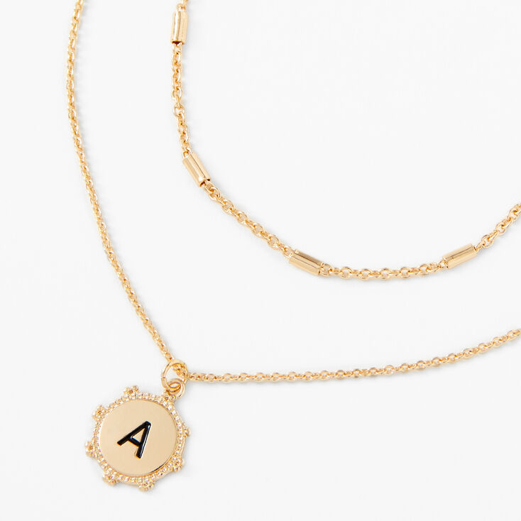 Gold Initial Medallion Multi Strand Necklace - A,