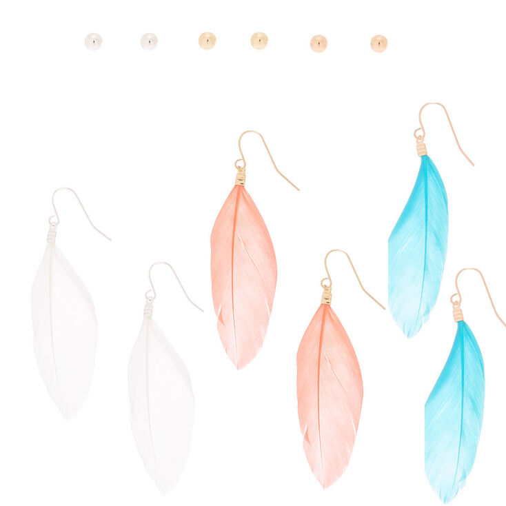 Mixed Metal Ball & Feather Mixed Earrings - 6 Pack,