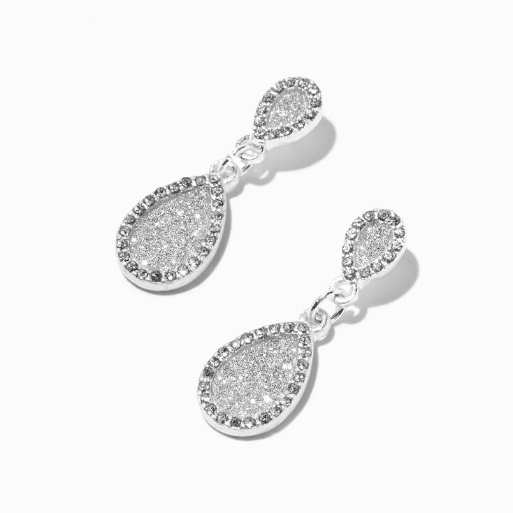 Silver-tone Tiny Glitter Teardrop 1&quot; Drop Earrings,